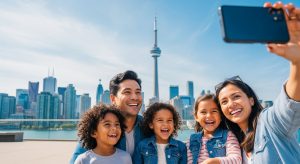 A family using one of the best Canadian city passes for families to visit the CN Tower in Toronto.