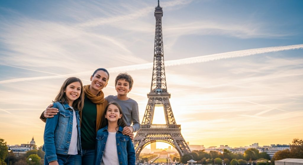 Here are a few options, with the first being the most recommended: **Option 1 (Recommended):** `alt=Happy family with young children smiling in front of the Eiffel Tower, making the most of their trip with the best Paris pass for families 2025.` **Why this works:** * **Descriptive:** Clearly paints a picture of the image (family, kids, Eiffel Tower, smiling). * **SEO-optimized:** Naturally includes the focus keyword best Paris pass for families 2025. * **Natural:** Reads like a human description, not keyword-stuffed. * **Contextual:** Connects the image (enjoying Paris) to the benefit of using the pass. --- **Option 2 (Slightly Shorter):** `alt=Smiling family with kids at the Eiffel Tower, enjoying Paris thanks to the best Paris pass for families 2025.` **Option 3 (More generic visual, useful if the image isn't specifically the Eiffel Tower):** `alt=Excited family with kids exploring a Parisian landmark, highlighting the value of the best Paris pass for families 2025.`