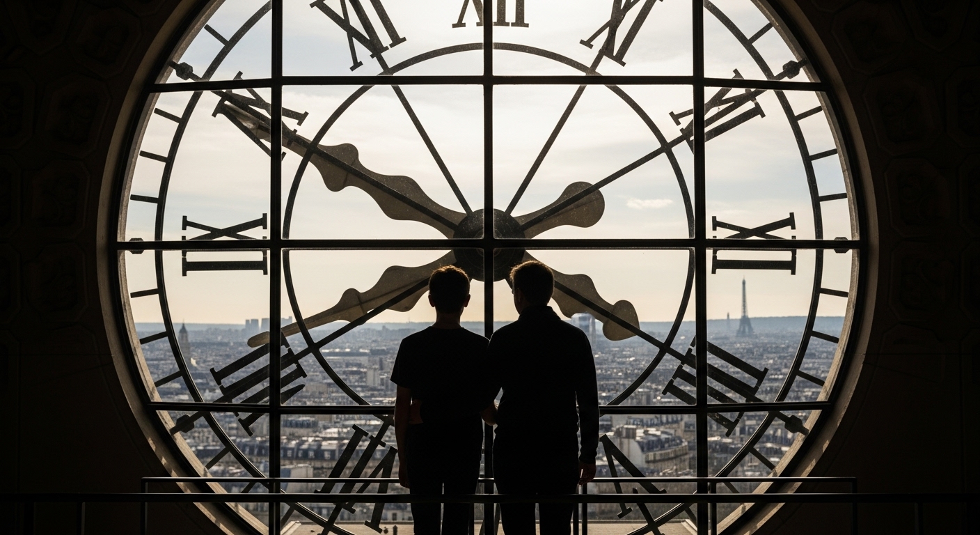 A parent and teen considering their options, a key part of choosing a Paris attraction pass for kids.