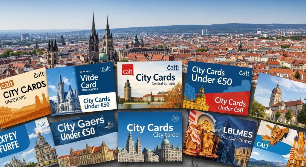 Here are a few options, choose the one that best fits what your image actually depicts: **Option 1 (Likely most common for a guide post):** ```alt Vibrant collection of City Cards Under €50 in Central Europe, ideal for budget-friendly sightseeing. ``` **Option 2 (If the image shows a specific card in action):** ```alt A tourist holding a City Card Under €50 in Central Europe, with a historic city backdrop. ``` **Option 3 (If it's a collage or comparison):** ```alt Collage featuring several City Cards Under €50 in Central Europe, highlighting different cities. ```