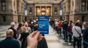 A traveler using a budget city pass in Central Europe to skip a long museum queue.