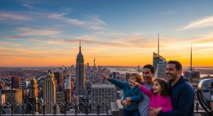 A family using their New York City Pass for families at Top of the Rock.