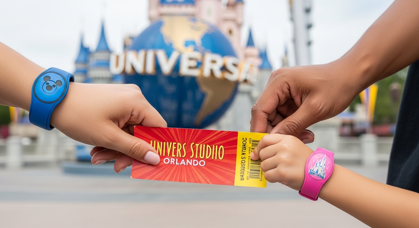 A visitor holding their Universal Studios and Disney World combo pass for their Orlando trip
