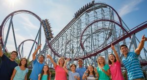Riders on a roller coaster comparing the Six Flags Gold vs Platinum Pass 2025 benefits
