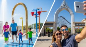 A visual comparison showing the difference between Gold and Platinum Six Flags passes for 2025.