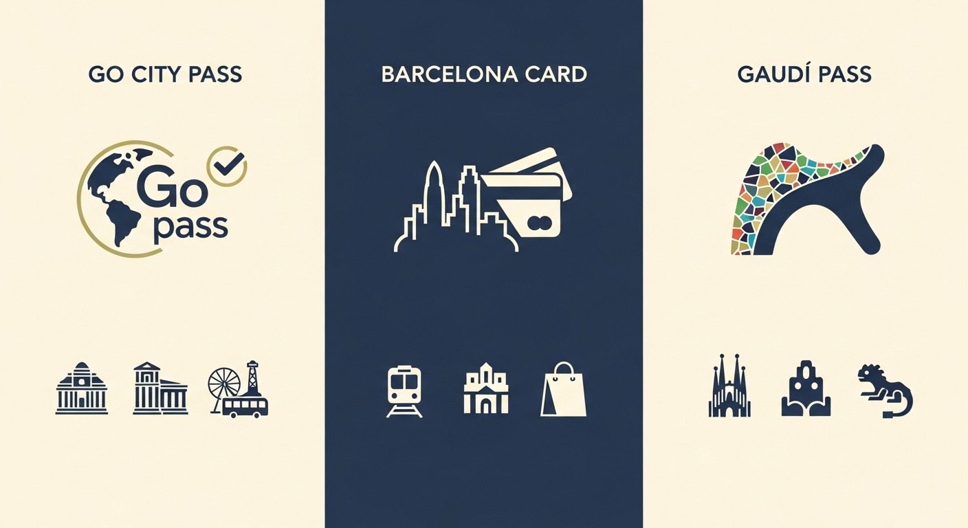 A comparison graphic showing the differences between Barcelona city passes to determine if they are worth it.