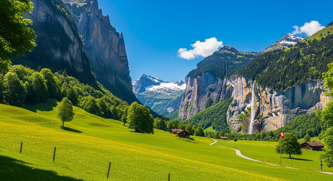 A stunning view of the Lauterbrunnen valley, a key destination for travelers comparing the Berner Oberland Pass vs Swiss Travel Pass.