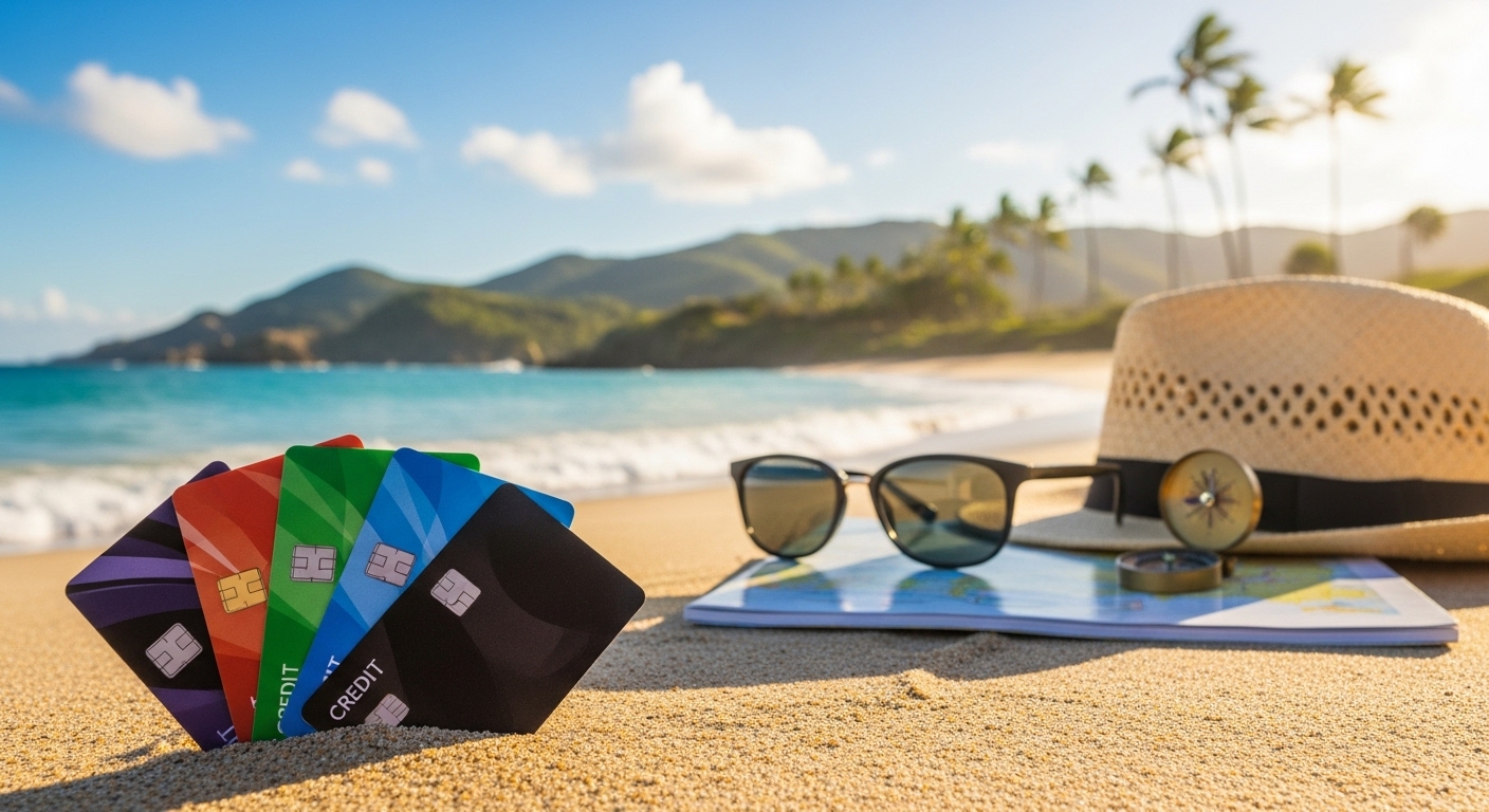 **Alt text:** Diverse Canadian credit cards displayed, showcasing the **best credit cards in Canada for travel rewards** and other financial needs.