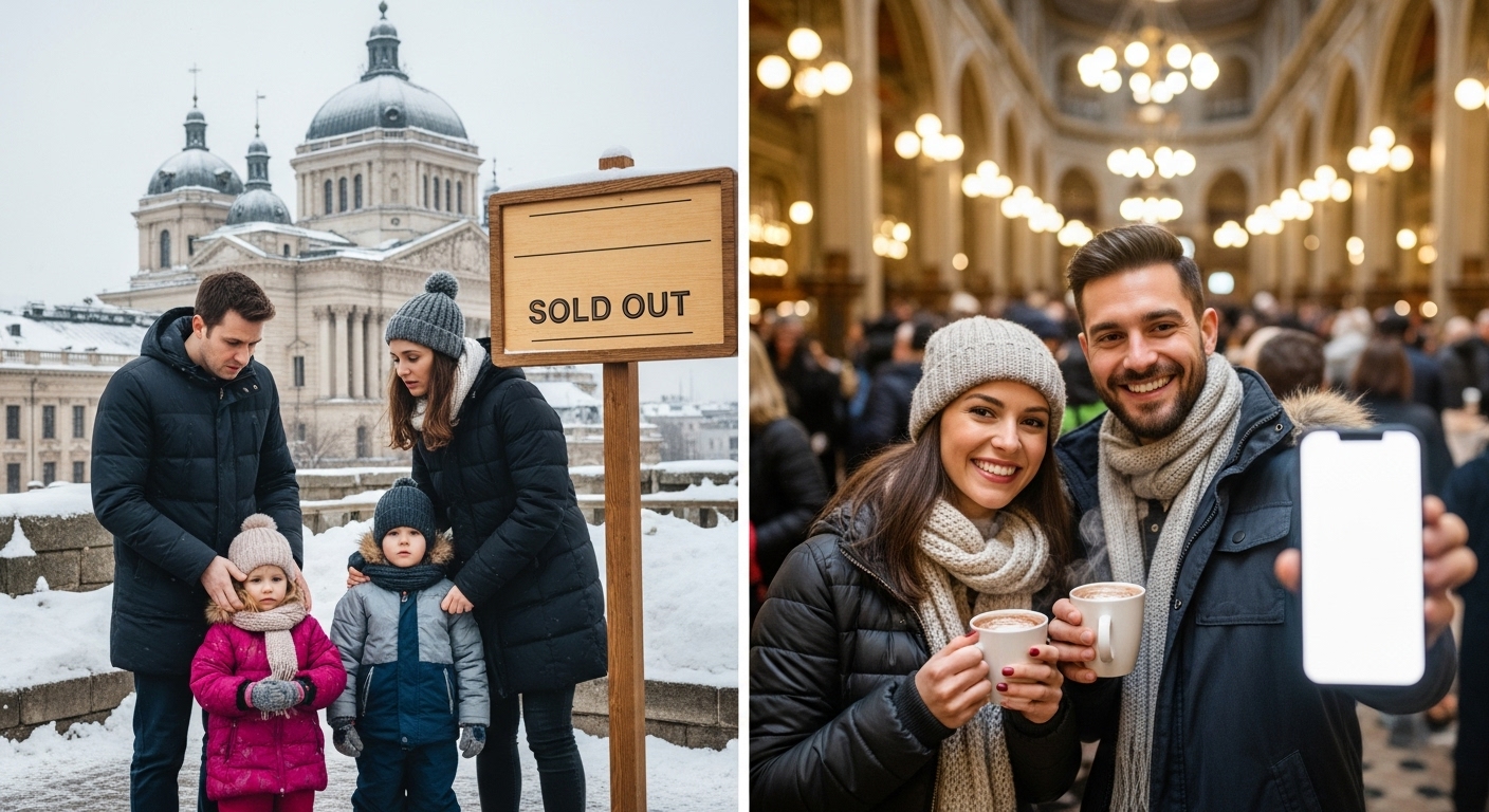 A visual comparison showing the importance of pre-booking attractions when budgeting for Christmas travel with city passes.