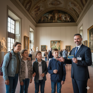 A family using a Florence family museum pass to see famous artwork