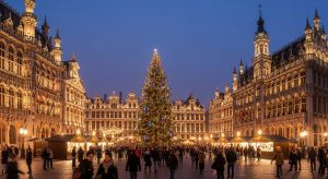 The illuminated Grand-Place in Brussels during the Winter Wonders Christmas market.