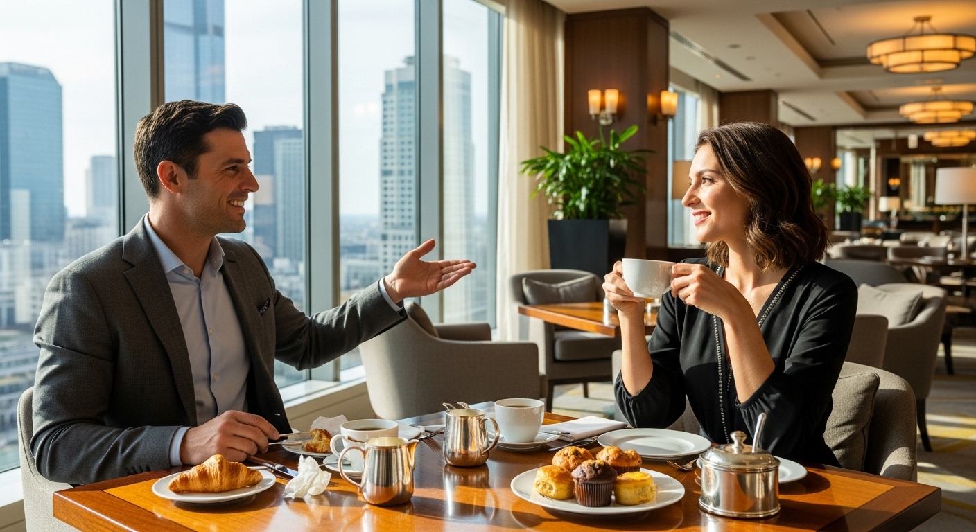 A couple maximizing their IHG One Rewards with lounge access earned through the Milestone Rewards program.