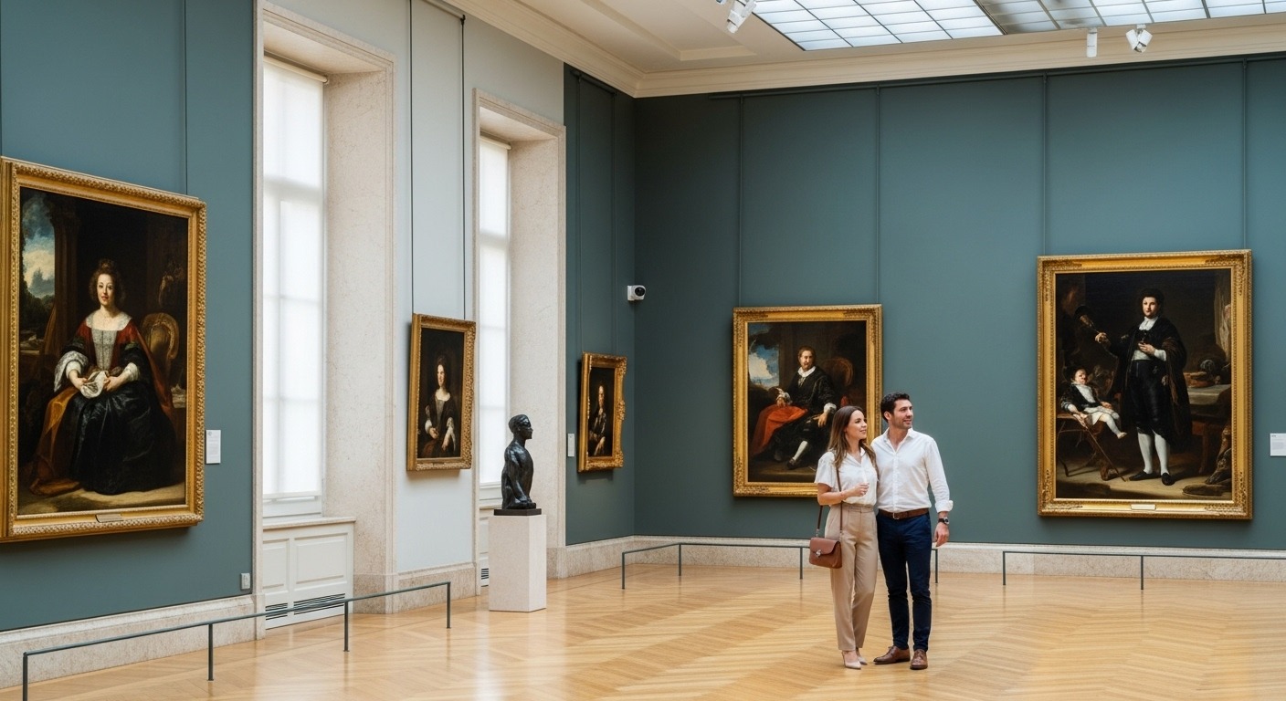 Tourists admiring artwork in a museum, considering the best Madrid museum pass for their trip.