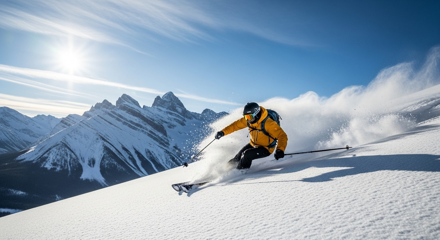 A skier enjoying the benefits of a SkiBig3 pass in Banff National Park.