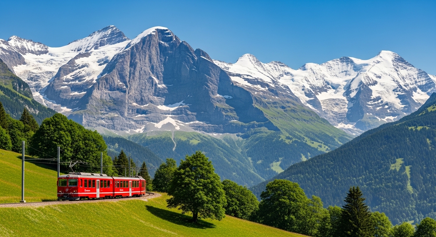A Swiss train in the Bernese Oberland, central to the Swiss Travel Pass vs Regional Passes decision