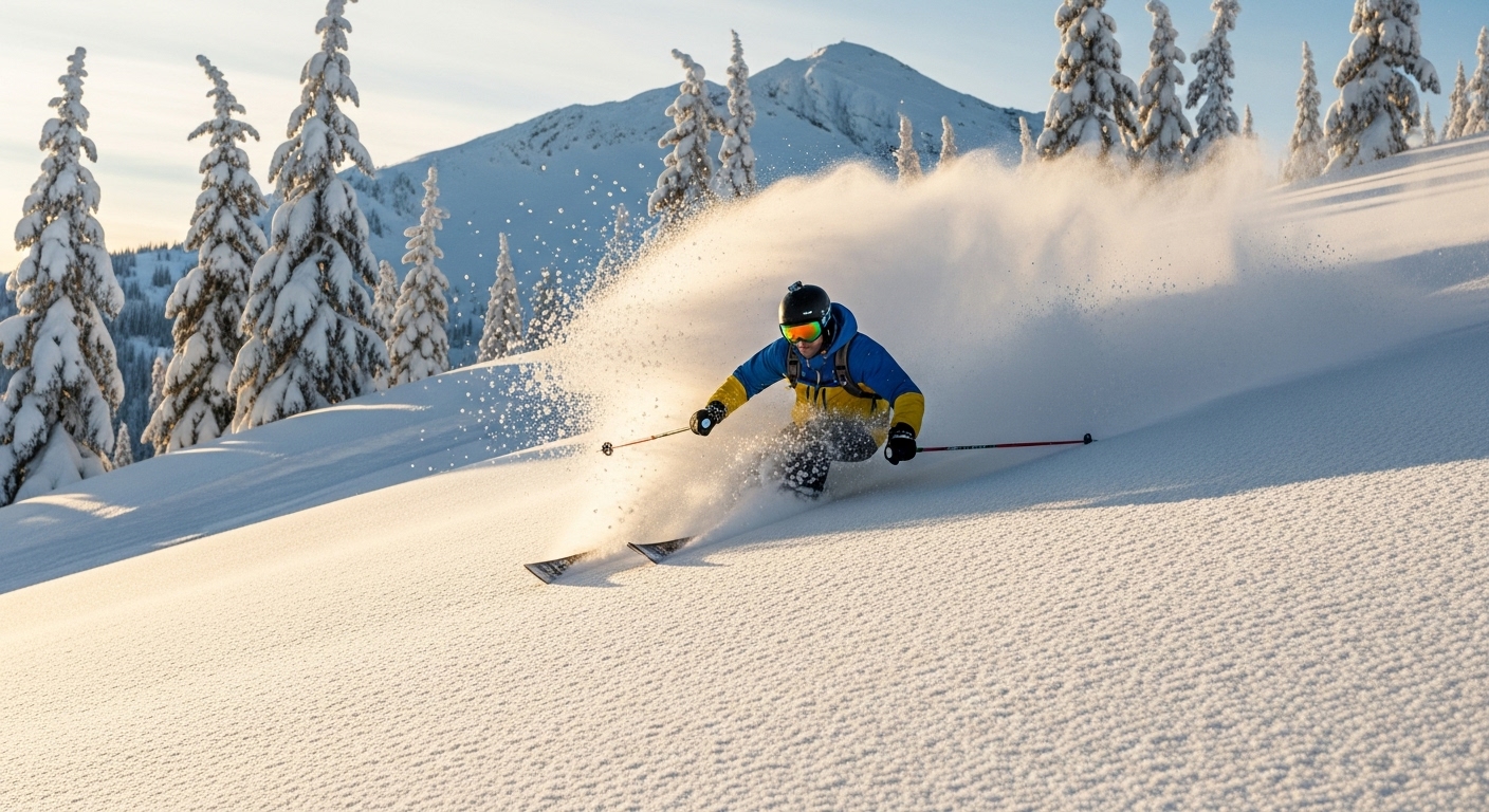 'A skier enjoying a powder day at Whistler Blackcomb, a key experience for 5-day and 10-day Edge Card holders.'