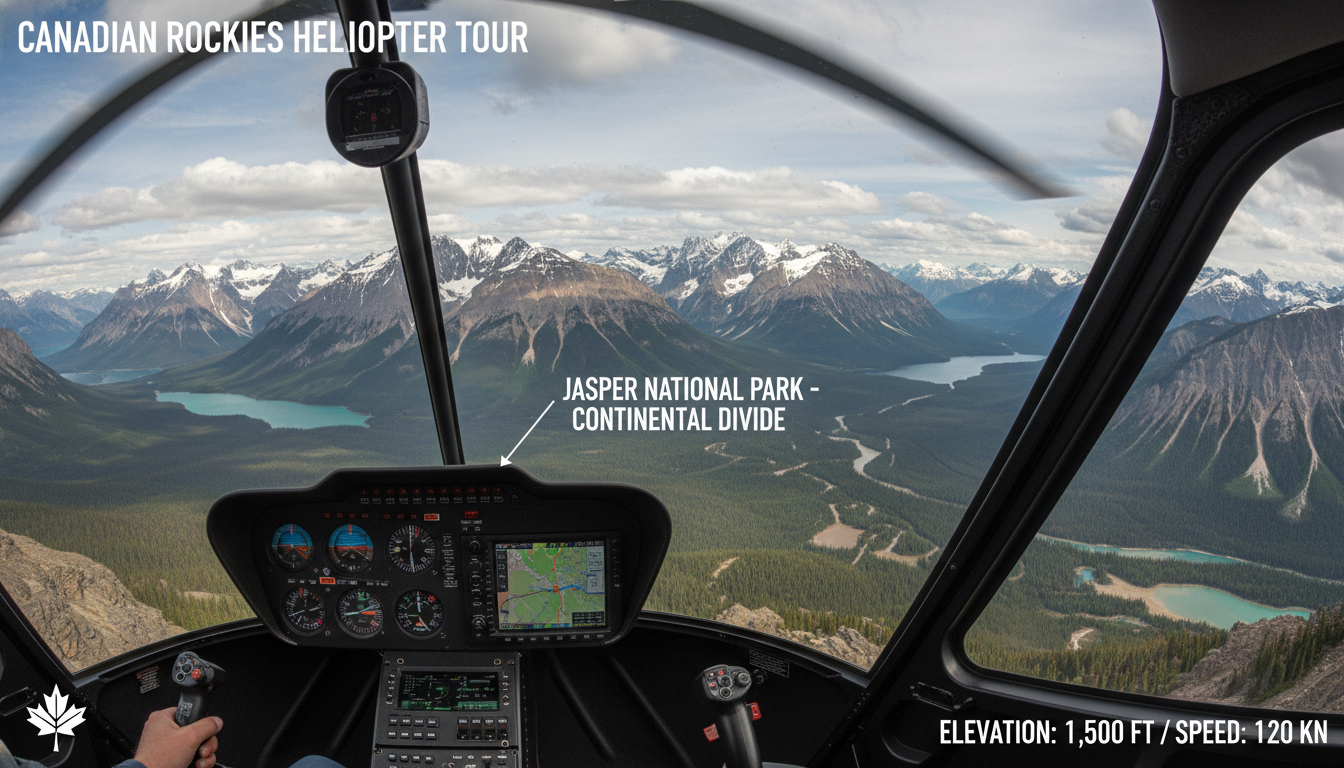 View from Banff helicopter tour cockpit 2025