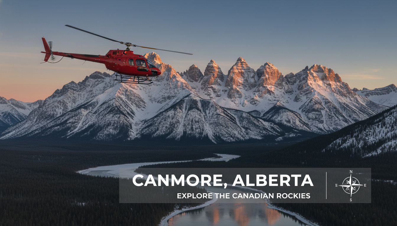 Banff helicopter tours Three Sisters view winter 2025