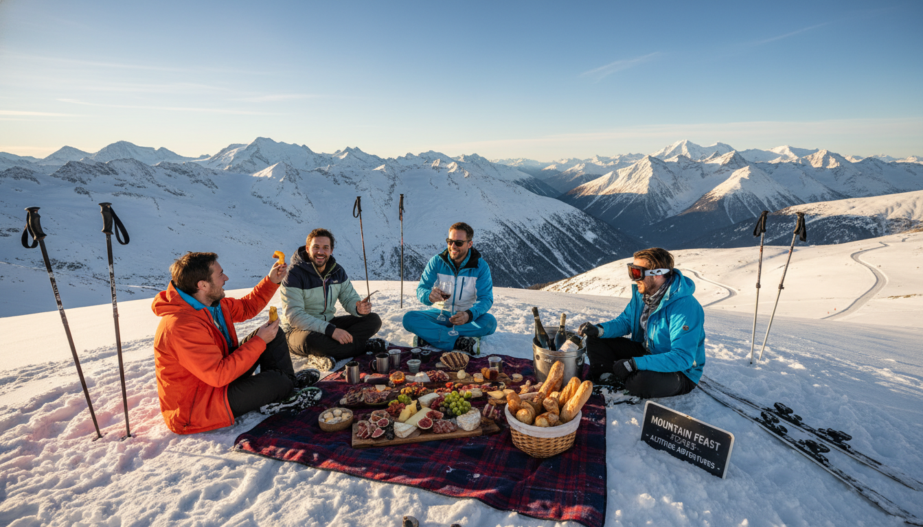 Heli skiing Whistler mountain top lunch experience