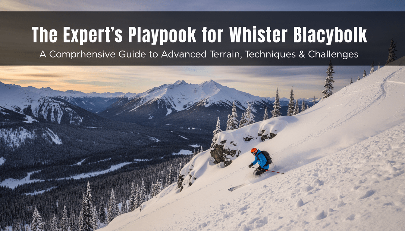 Expert skier carves a turn on a steep, snowy slope at Whistler Blackcomb, demonstrating advanced techniques for Mastering the Slopes Whistler Blackcomb.