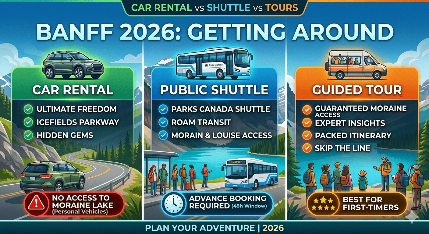 Banff car rental vs shuttle vs tours 2026